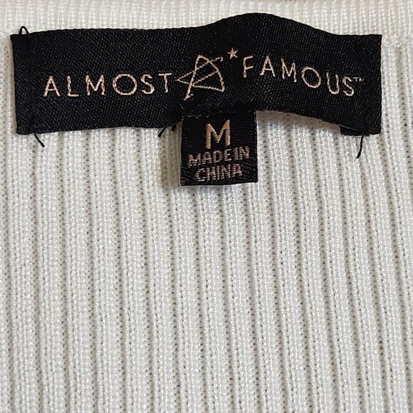 Almost Famous Ribbed Midi Dress Short Sleeve White Blue Tan Striped Colorblock M - Picture 6 of 10